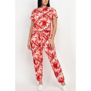 Cropped Top High Waisted Tie Dye Loungewear Set